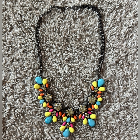 Colorful Gemstone neon Statement Necklace – Bold Boho Floral Design - Picture 4 of 4